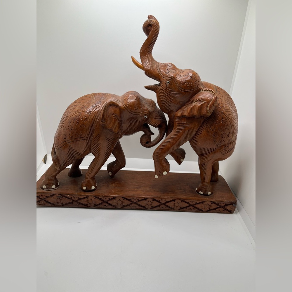 Large hand carved Teak Wood Elephant Figurine